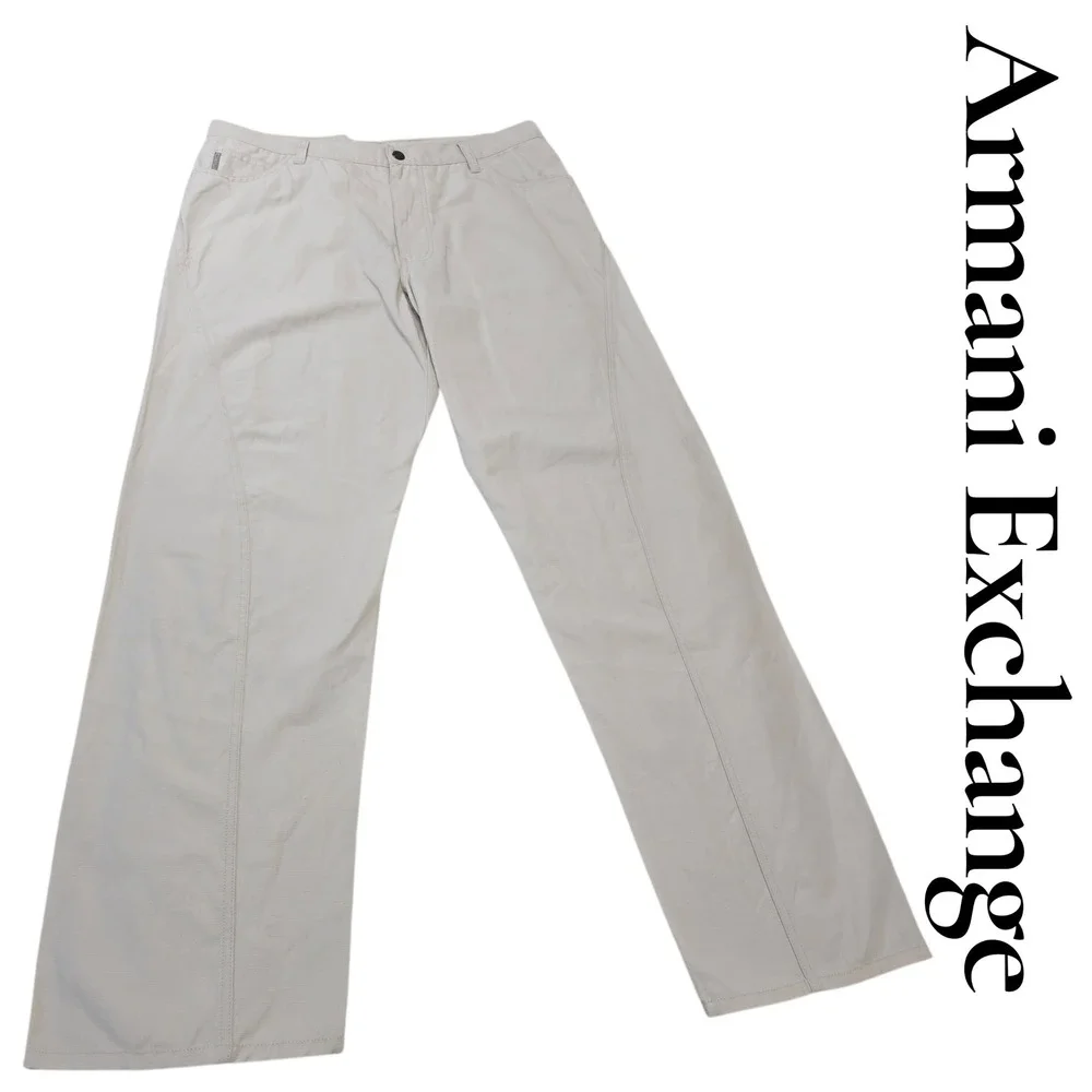 Armani Exchange Mens Khaki Linen Blend Straight Leg‎ Casual Pants Size 36